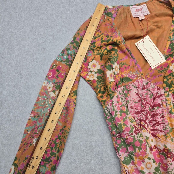 Banjanan Dress Womens XS Extra Small Floral Patchwork Boho Long‎ Sleeve Maxi - Picture 12 of 16
